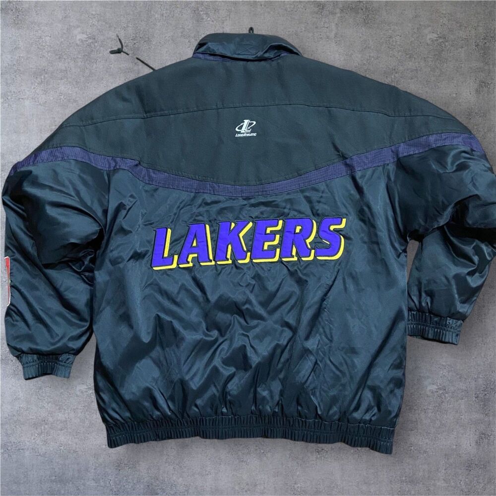 Logo Athletic Vtg 90s NBA Los Angeles Lakers Black Purple Puffer Jacket Men's L